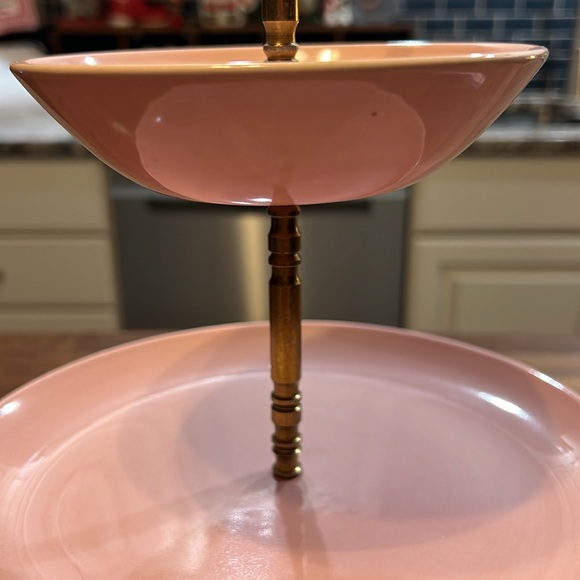 Vintage Elegant Pink 3-Tier Serving Tray with brass - Picture 4 of 6
